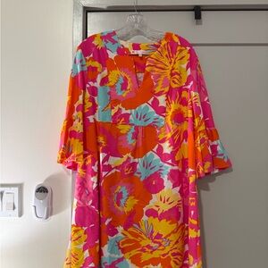 Jude Connally Pink and Orange Floral Midi Dress